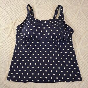 Lands End Womens Size 18 Mastectomy Navy Blue Polka Dot Tankini Top Adjustable
